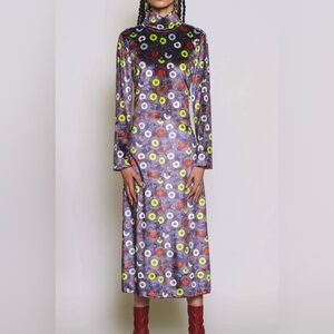 Marissa Wilson Record Print Mock Neck Midi Dress 10